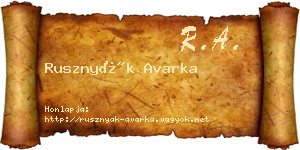 Rusznyák Avarka névjegykártya